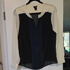 Ann Taylor Black and Navy Blouse with White Sleeves